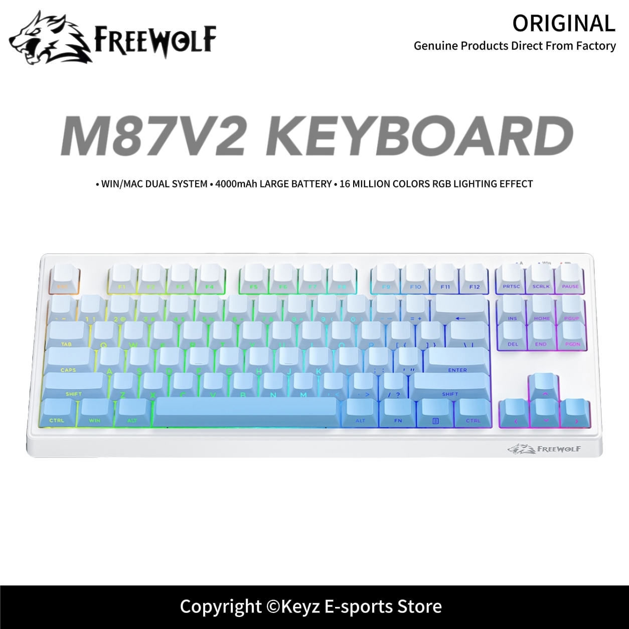 Keyboard Gaming Transparent - Keyboard Gaming Tri-Mode FREEWOLF M87V2 Baterai