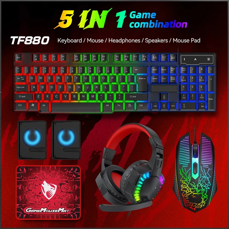 Set Gaming 5-in-1: Keyboard, M - Gaming Keyboard And Mouse Set ulasan dan harga