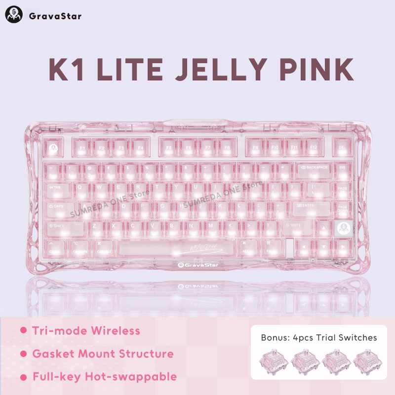 K1 LITE JELLY PINK Keyboard Me - Keyboard Gaming Transparent ulasan dan harga