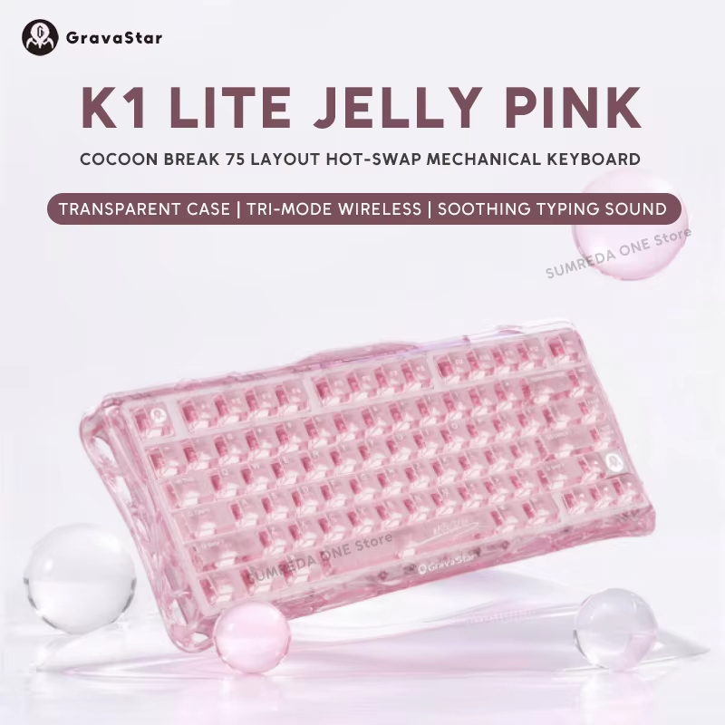 K1 LITE JELLY PINK Keyboard Me - Keyboard Gaming Transparent ulasan dan harga